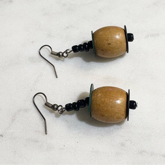 Handmade Bohemian Large Wooden Bead Dangle Earrings - Picture 6 of 13